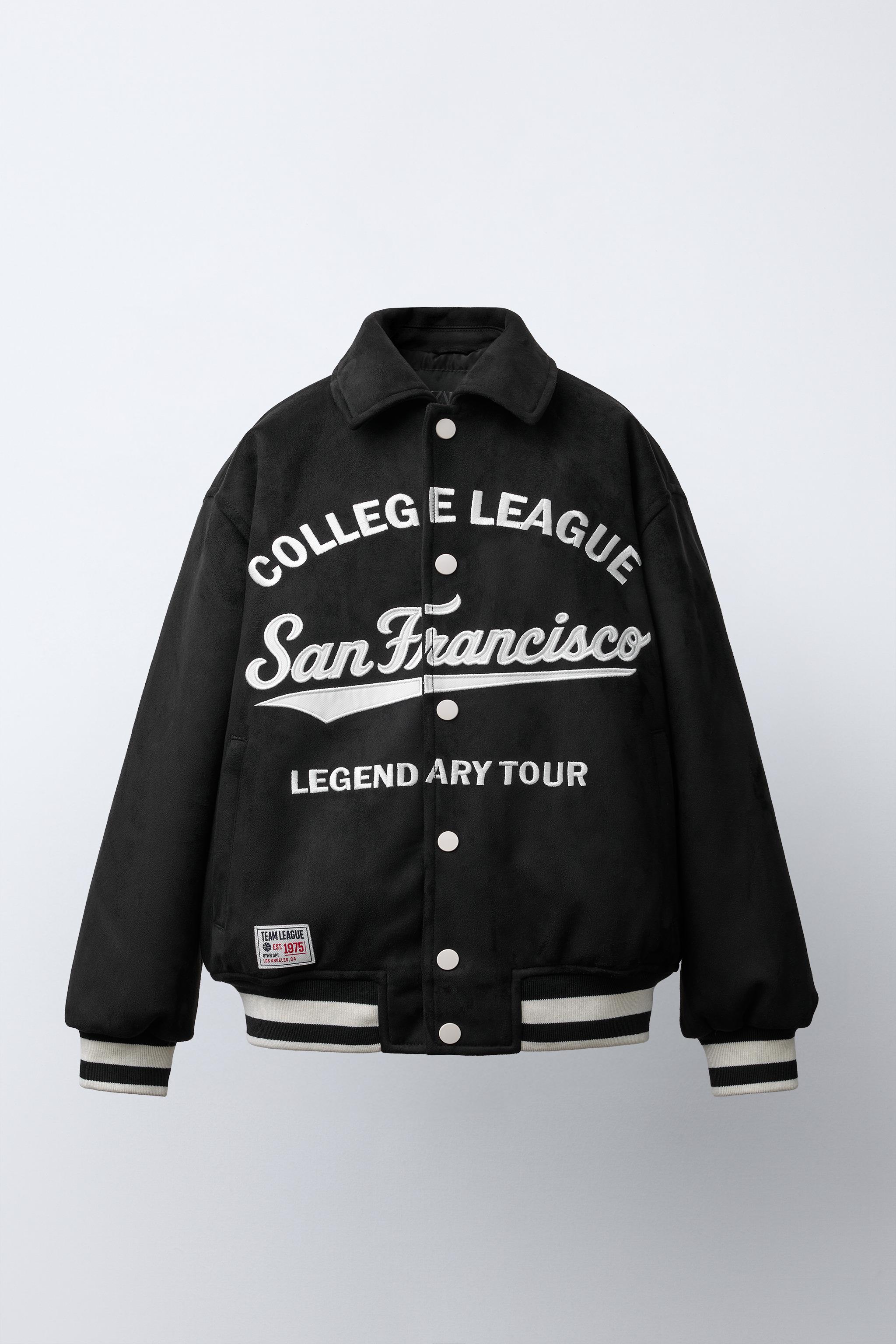 BLOUSON BOMBER EFFET DAIM À INSCRIPTION BRODÉE